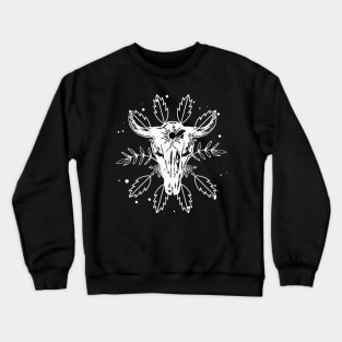 Boho Feathered Cow Skull Crewneck Sweatshirt